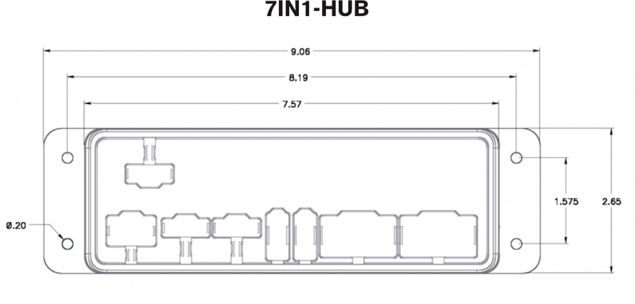 Mobile Mounts 7in1 Hub Rendering with Dimensions and Features