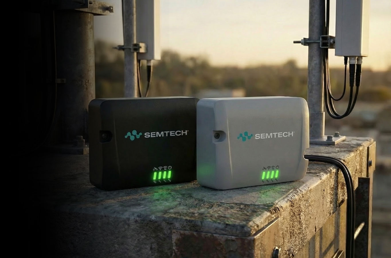 Photo of Semtech Airlink products on concrete block out in the field