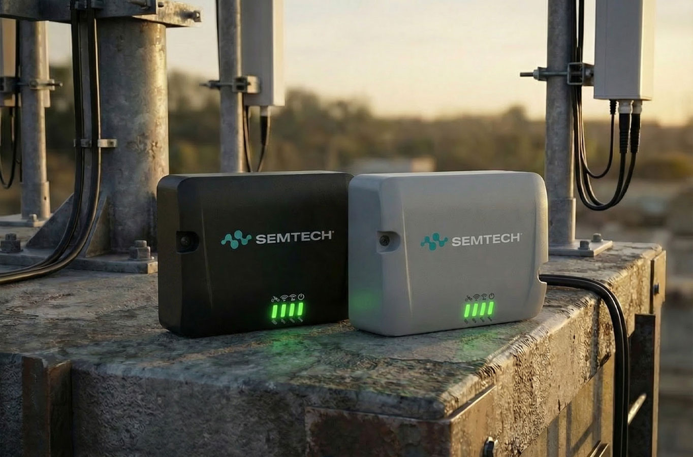 Photo of Semtech Airlink products on concrete block out in the field