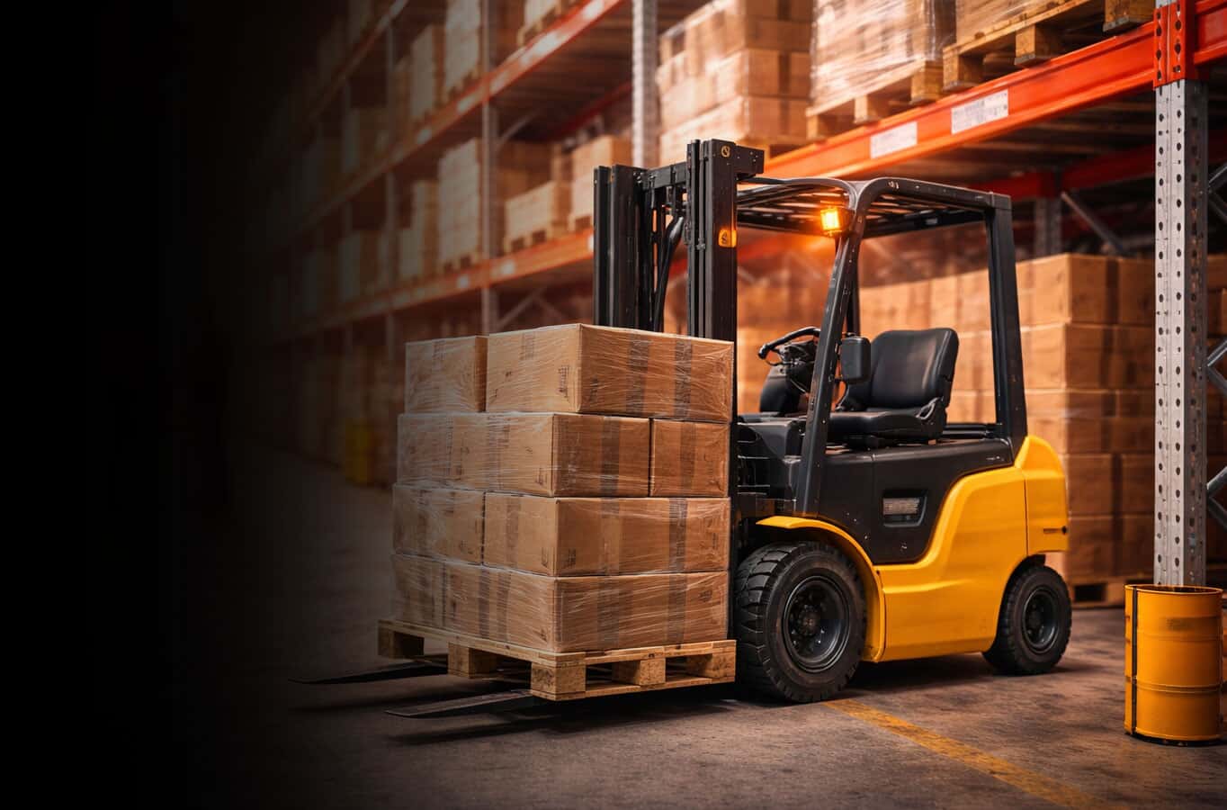 Photo of Warehouse shelving and forklift
