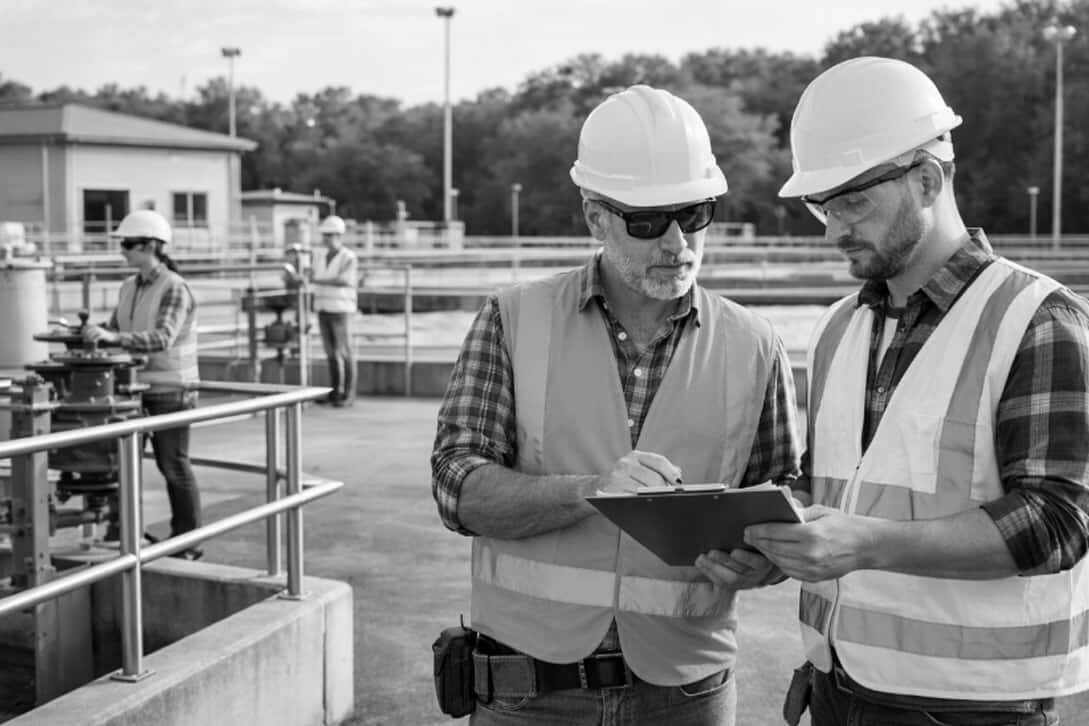 Photo of workers at water utility plant working